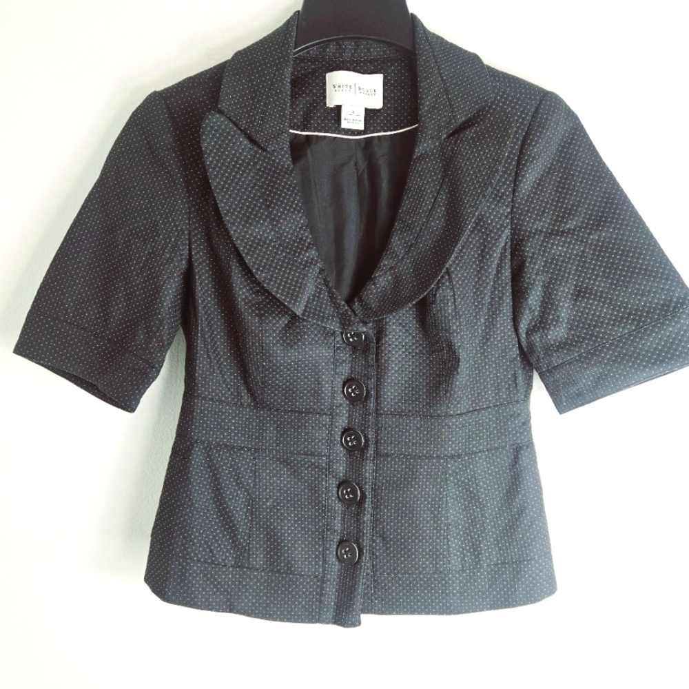 White House Black Market Black White Dots Short Sleeves Jacket Blazer